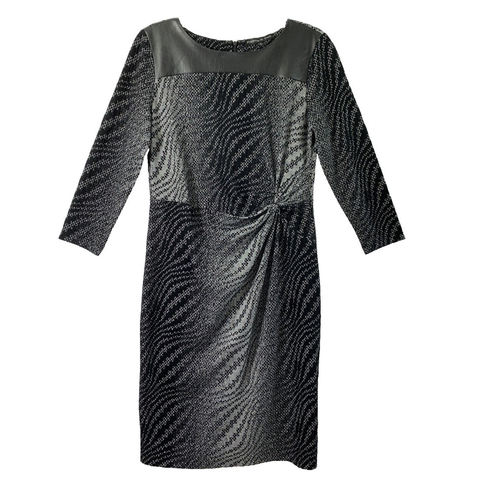Preston & York Dress Womens Size 6 Black Gray Contrast Faux Leather Yoke Office